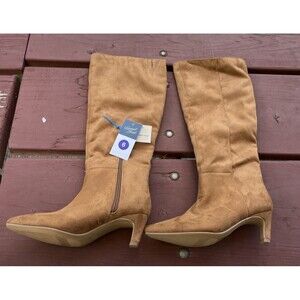 UNIVERSAL THREAD Women's Brisa Tall Faux Leather Cognac Brown Riding Boots Sz 6